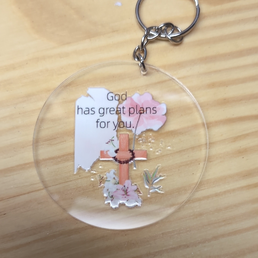 Hand Crafted Inspirational Keychain with Pink and Brown Accents